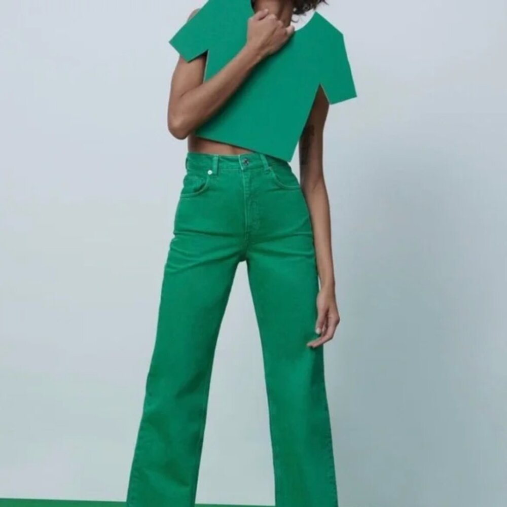 Zara Marine Straight Jean | High Rise | Straight Leg | Size: 6 | Color: Green